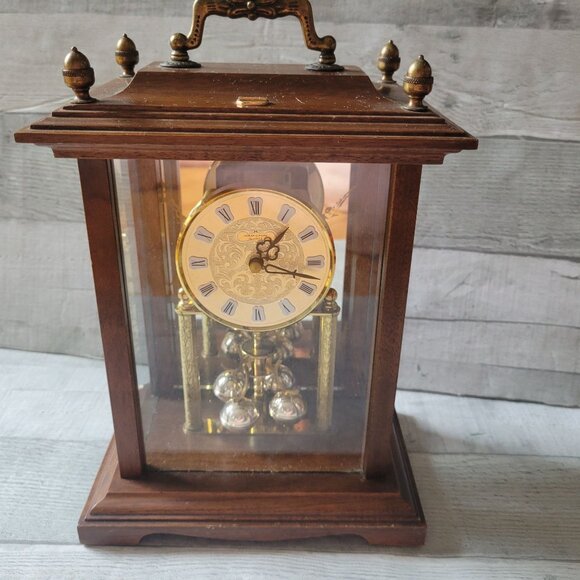 Hamilton Quartz Wooden Mantel Clock With Glass Enclosure & Brass Handle - Picture 1 of 9